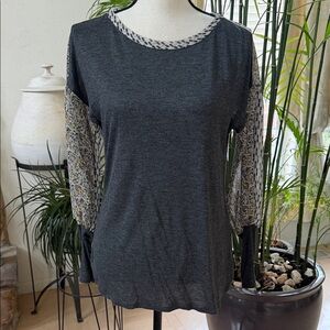 TINY Gray Women's Top with Patterned Sleeves